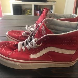 Vans red and white canvas hitops skater shoes 721494 US Mens 10.5
